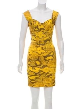 Alexis Yellow Satin Snake Print Mini Dress